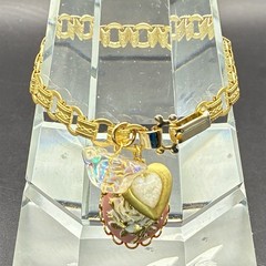 Charm Trio: Rose, Czech Glass Bird, Locket on New Victorian Book Chain Bracelet