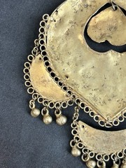 Vintage Brass Persian Kashmir Gemstone Necklace Hammered Bib Statement No Chain