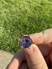 Vintage 14k Yellow Gold 4Ct+ Synthetic Color Change Sapphire Cocktail Ring Sz 7