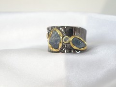 Brutalist Sterling Silver 925 Raw Natural Sapphire Modernist Size 9 Ring