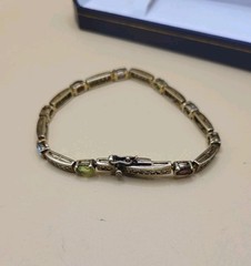 JJ Creation Signed Gold on Sterling Silver Multi Gemstone Bar Link Bracelet 12g
