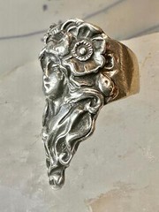Art Nouveau ring face art deco band size 4 sterling silver women girls