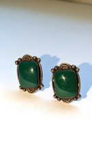 Morales Medrano 925 Sterling Silver Green Onyx Rectangular Cabochon Earrings