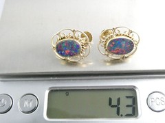 Antique ARA Art Deco 9k Yellow Gold Opal Doublet Screwback Earrings 4.3g .75 In