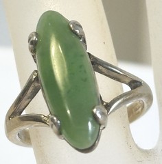 Vintage Sterling Silver Jade Ring Size 5 6mm X 17mm Center