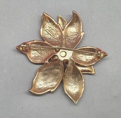 Vintage Tona Red & Gold Satin Poinsettia Brooch Pin Jewelry Signed 2.25″ EUC