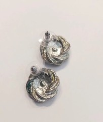 Vintage Estate Silver Twisted Round Textured Post Pierced Rhinestones Earrings