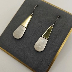 Vtg MCM Tear Drop Brass Sterling Silver 925 Modernist Earrings 4.77g