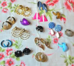 16 Pairs Vintage Earrings Lot For Pierced Ears, 1970s 1980s Costume Jewelry