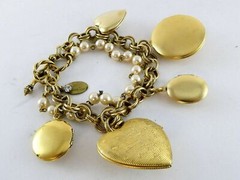 Maximal Art Iridescent Rhinestone Faux Pearl Heart Mixed Lockets Bracelet 7.2 In