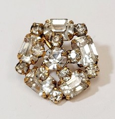 Vintage Schreiner Clear Rhinestone Layered Button Bar Shank Gold Tone