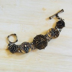 Lucky Brand Y2K Groovy Floral Bracelet Brass Statement Chunky Boho Toggle BOHO