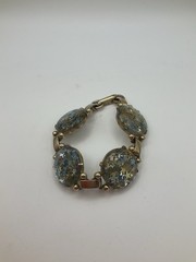 Vintage MCM Lucite Confetti Link Bracelet Thermoset Gold Blue Silver Stars Retro