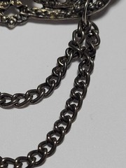 Vintage Style Ornate Metal Brooch Pin Black Agate Onyx Stone Chains Gothic…
