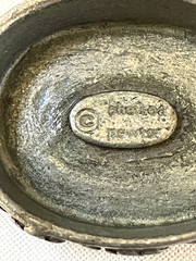 Vintage Pewter Trinket Box ‘Peace’ with Earrings and Brooch Tiny 1 inch