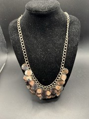 Vintage Style Statement Necklace Silver Tone Layered Disc Coin Fringe Glamorous