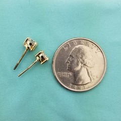 CZ Stud Earrings in Yellow Metal Settings, 5.2mm Each, Large Solitaire, Vintage