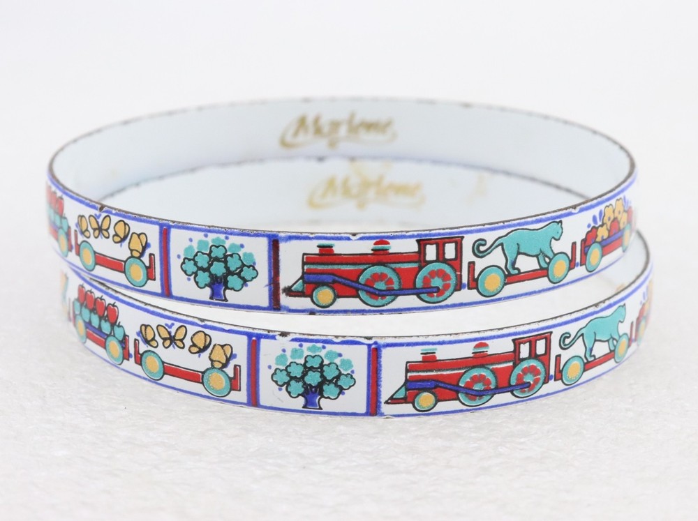 8.25″ Vintage Set of 2 Marlene Austria Enamel Bangle Bracelets Modernist