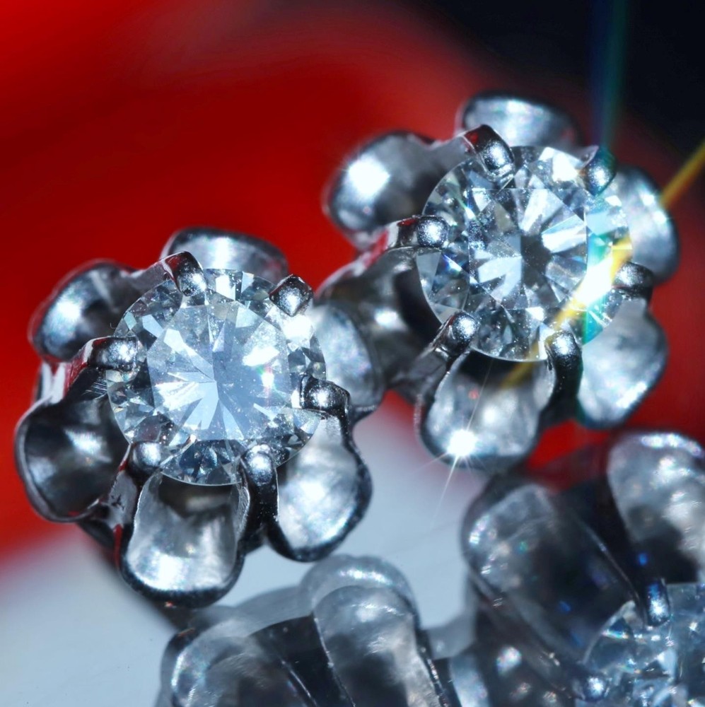 14k white gold earrings 0.50ct natural diamond screwback flower stud 1.95g N3762