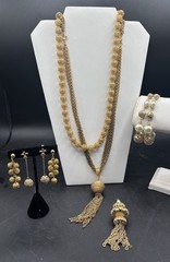 Vtg Monet Avon Gold Tone Filigree Ball Orb Bracelet, Necklace Dangle Earrings