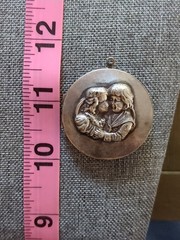 Antique Silver Tone Photo Locket Pendant Raised Silverwork Boy Girl Sweethearts