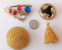 Vintage Brooch Lot of 4 Pins Chunky Gold Tone 1970-80’s