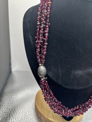 Vintage 3-Strand Garnet Chip Necklace 20” w/ Tribal Silver Beads – 92g Artisan S