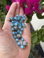 Antique Venetian Murano Wedding Cake Blue Opalescent Glass Beaded Necklace
