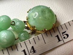 West Germany Double Strand Green Bead Necklace Gold Tone Marbled Box Clasp