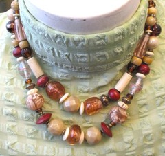 Casual Corners 2 Strand Glass Bead Necklace 18″ Long & Leaf Clip Earrings