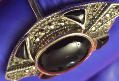 925 Sterling Silver Black Gemstones Ring Size 6 3/4 Art Deco Style? 6 Grams