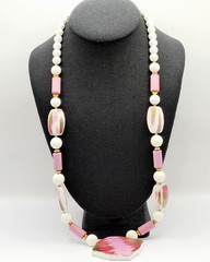Hand Painted Porcelain Ceramic Pendant Beaded Vintage Necklace 30 Inch Japan