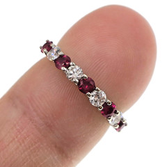 14k Solid White Gold Natural Ruby and Diamond Band Ring Size 4.5