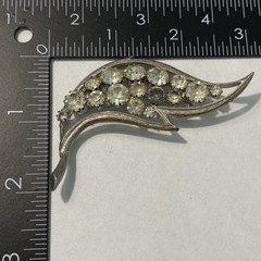 Vintage Silver Tone Rhinestone Leaf Brooch Pin Mid Century Modern MCM Jewelry