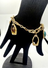 Vintage Etruscan Revival Style Charm Bracelet Watch Fob Style Gold Tone 7 1/8”