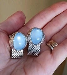Vtg Swank Designer Thermoset Blue Moonglow Rhodium Plate Cufflinks