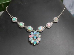Natural opal cabochon necklace in 925 silver opal jewelry statement necklace