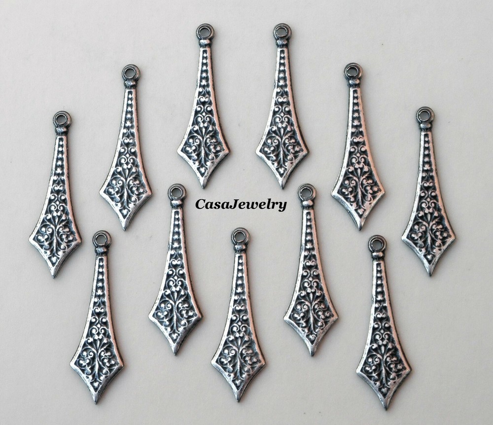 #0402 ANTIQUED STERLING SILVER PLATED EARRING DROP W/TOP HANG RING – 12 Pc Lot