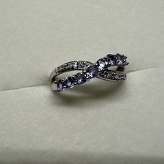 Amazing 10K Solid White Gold Tanzanite Diamond Gemstone Ring Size 6.75, 2.48g