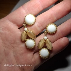 Pair of vintage white DANGLE DROP Clip on earrings maybe Trifari Or Schreiner