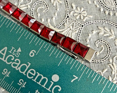 Antique Art Deco H&S Sterling Silver Ruby Red Paste Channel Set Tennis Bracelet