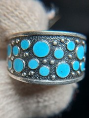 Vintage Soviet 875 Silver Turquoise Ring Russian Size 8.5