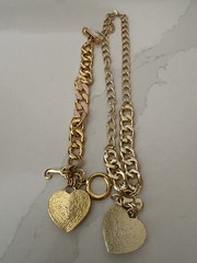 VINTAGE Y2K JUICY COUTURE GOLD TONE ENAMELED PEACH HEART NECKLACE & BRACELET
