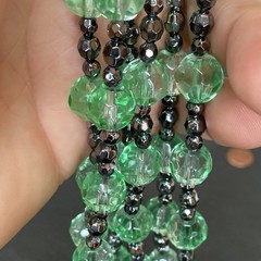 Vintage Green Glass Faceted 3 Strand Necklace w/ Matching Pair Drop Earrings Set