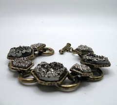Vintage RJ Graziano grey metallic faux druzy quartz link statement bracelet