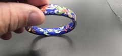 VTG Chinese Cloisonné Bangle Bracelet Blue With Multi Color Painted Designs
