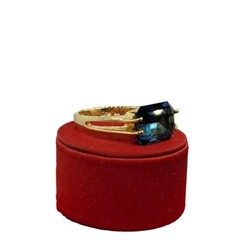 Vtg Sz 6 Ring Lg Blue Cubic Zirconia 18KGE Gold Electroplated Jewelry StyL2
