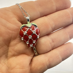 Lenox Necklace Strawberry Fruit Sterling Silver Red Enamel Food Whimsical 925