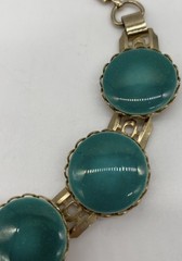 Vintage MCM Cabochon Statement Necklace Collar Green Gold Tone Retro