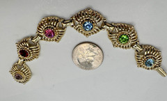 Vintage 1950’s Etruscan Style Prong Set 6-Panel Bracelet 7-1/4″ Gold Tone